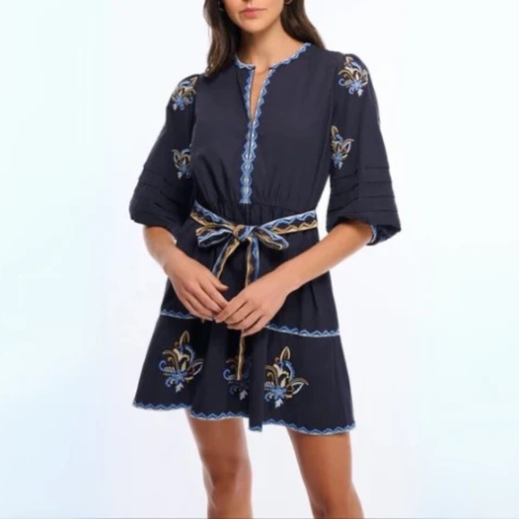NWT Shoshanna Navy Blue Barkley Mini Dress with Embroidery 2 - Picture 6 of 15